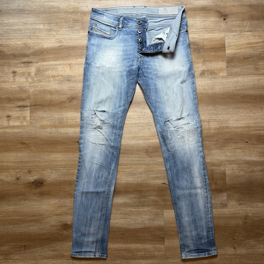 Diesel Sleenker Jeans Men 29x32 Blue Slim Skinny Stretch Light Wash Faded 0860A